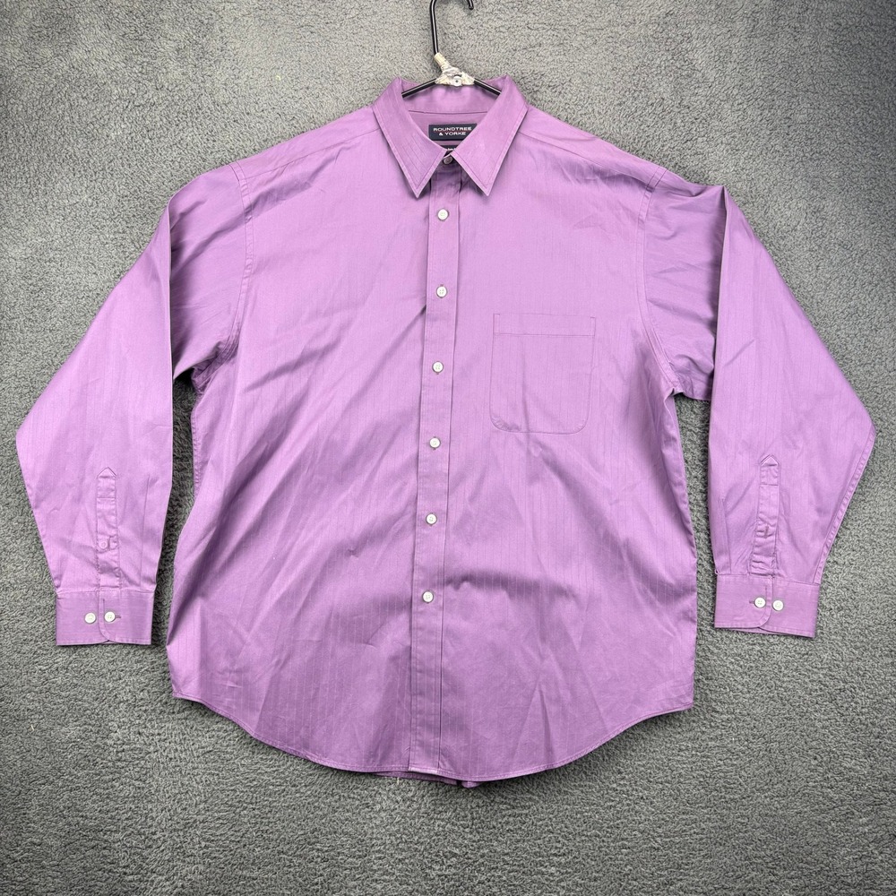 Roundtree & Yorke Mens Purple Striped Dress Shirt XL Cotton Two Ply Button Down